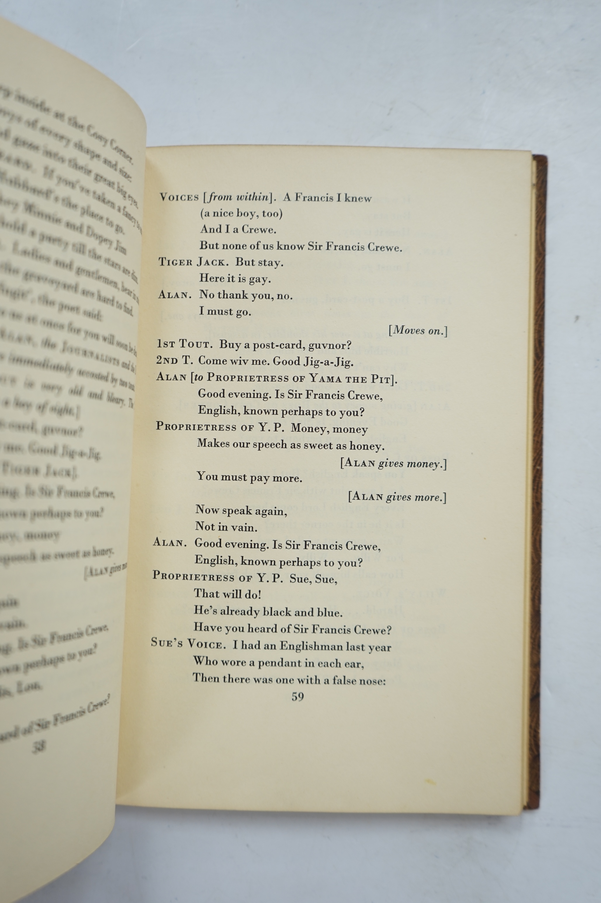 Auden, W.H. & Isherwood, Christopher - The Ascent of F6: a tragedy in two acts. 1st edition. near contemp. rebind in morocco backed patterned boards, blind lettered on spine (by Carl Schultze, of Dusseldorf). 1936